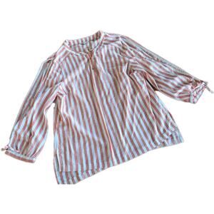 CATO Textured Striped Tunic Blouse Shirt Top Tie Open Sleeve Women's Size Large